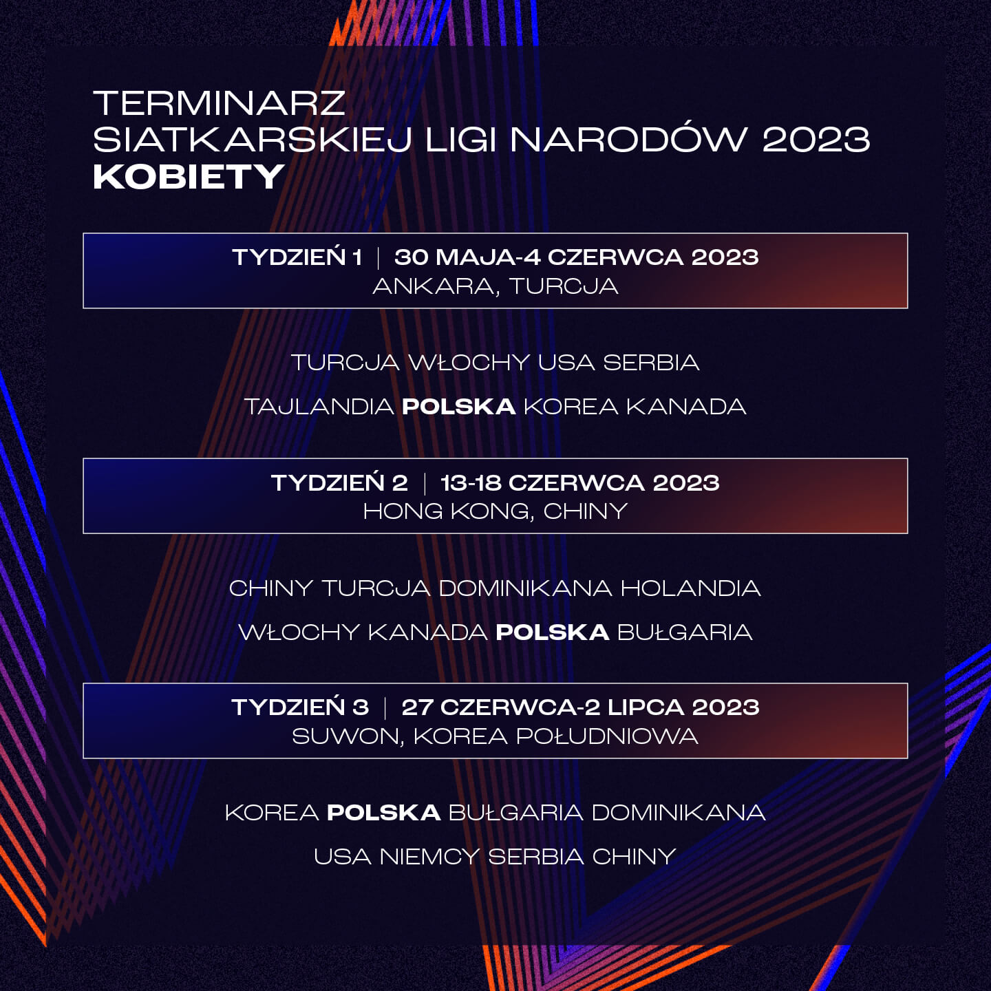 Harmonogram VNL2023 WOMEN